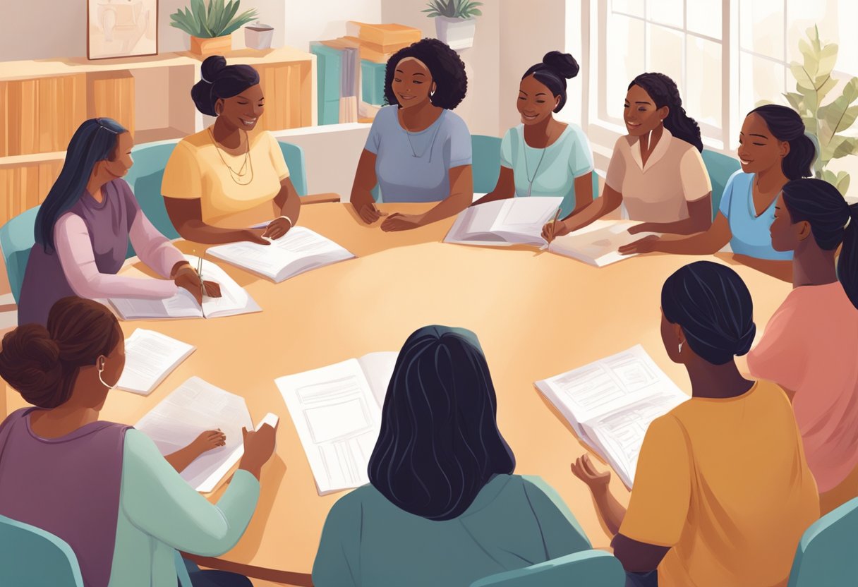 A group of doulas-in-training gather in a bright, spacious classroom, engaged in workshops and discussions. A sense of camaraderie and learning fills the air