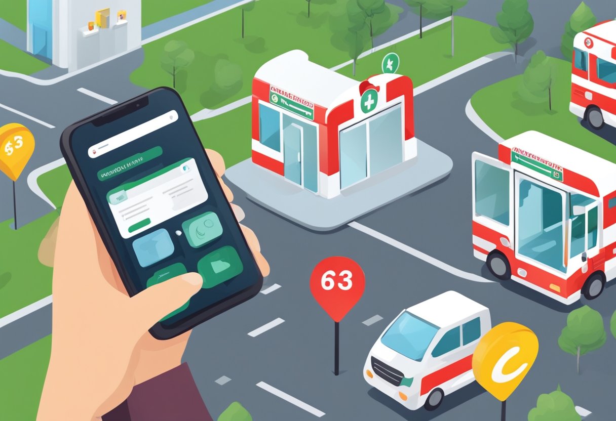 Uma pessoa usando um smartphone para procurar o número do serviço de ambulância no aplicativo Google