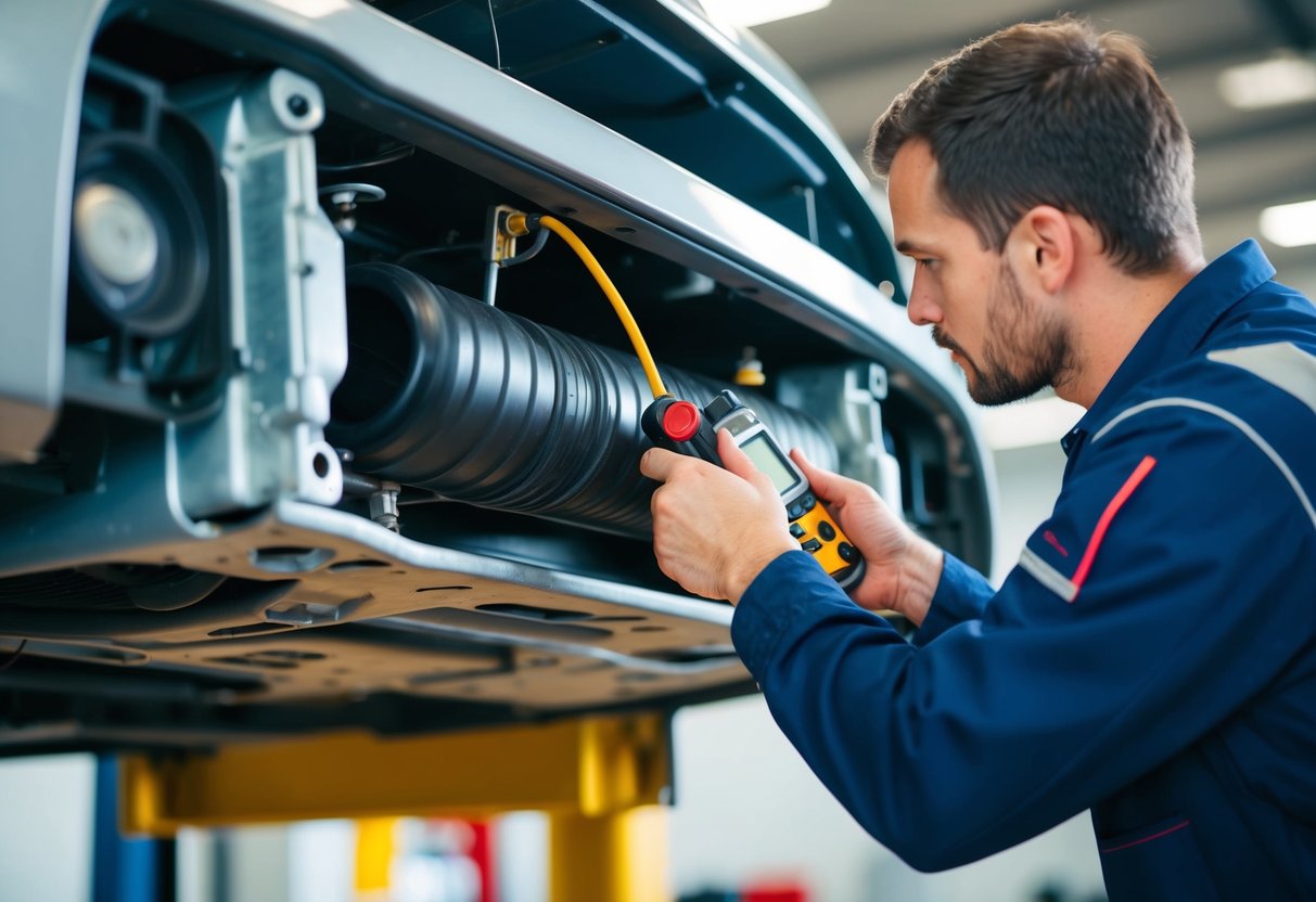 A mechanic installs cooling air conditioning trunking, fixing leaks