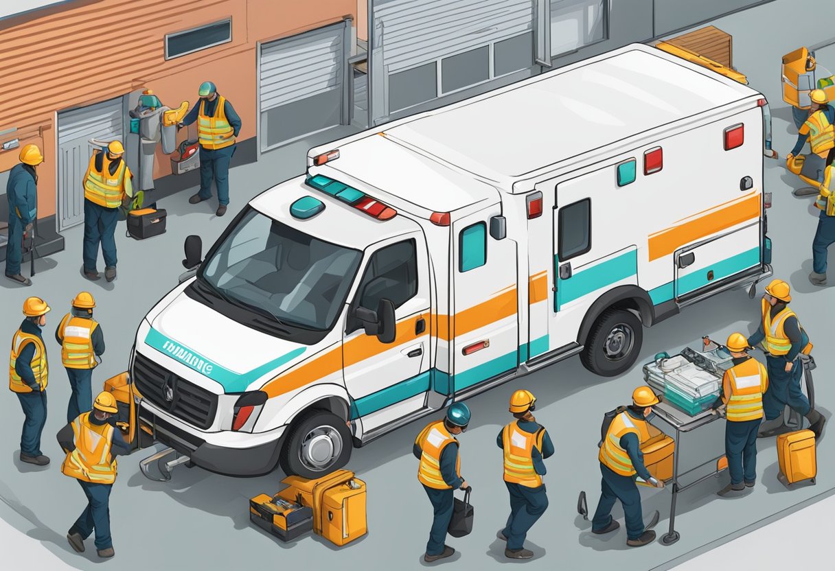 Remoção de Ambulância: Procedimentos Essenciais e Normas de Segurança 4 Uma ambulância sendo carregada com equipamentos por uma equipe de trabalhadores