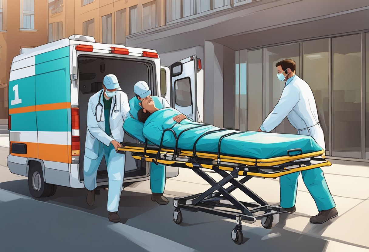 Remoção de Ambulância: Procedimentos Essenciais e Normas de Segurança 5 Uma equipe médica carregando um paciente em uma maca de ambulância