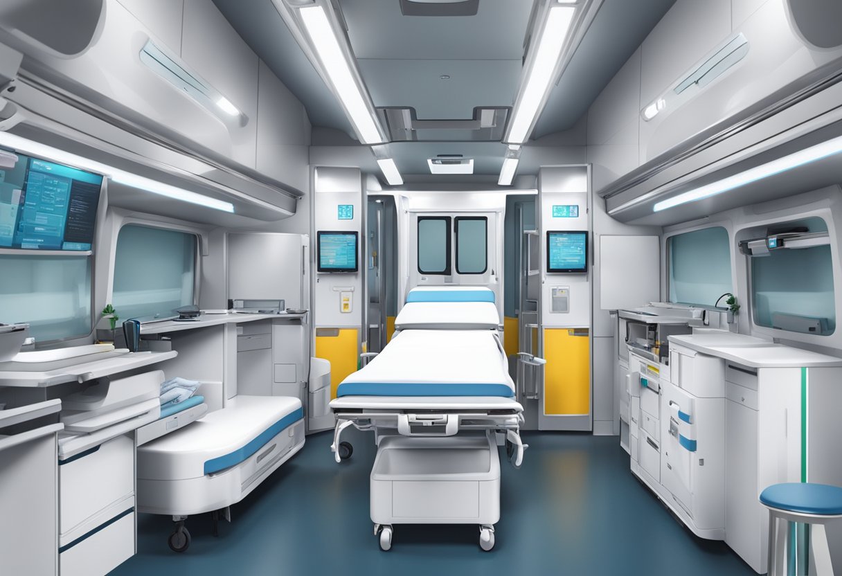 Uma ambulância de UTI móvel totalmente equipada com tecnologia médica avançada