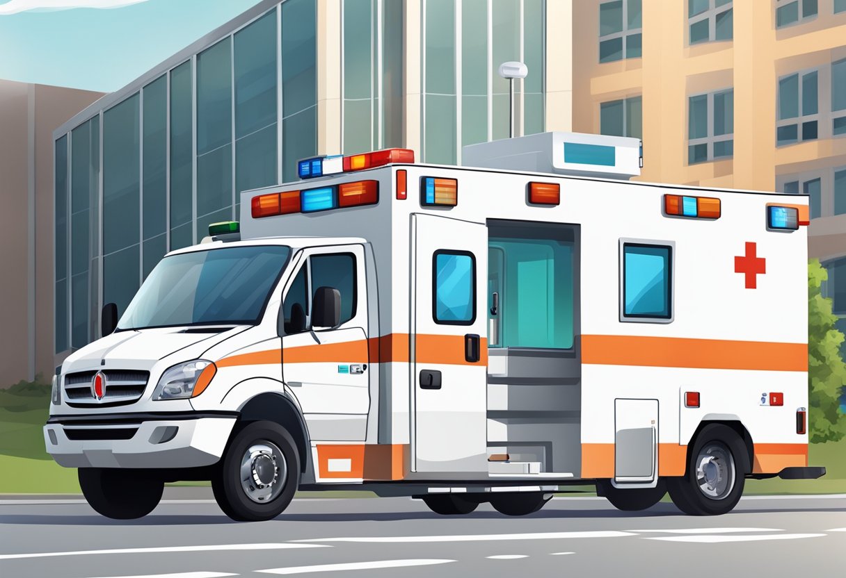 Valor ambulância UTI móvel completa: Saiba tudo nesse artigo 1 Uma ambulância de UTI móvel totalmente equipada estacionada do lado de fora de um hospital, com equipamentos médicos visíveis através das janelas