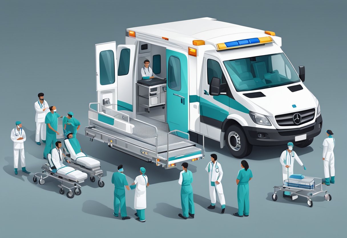 Valor ambulância UTI móvel completa: Saiba tudo nesse artigo 3 Uma equipe médica profissional rodeia uma ambulância de UTI móvel totalmente equipada, enfatizando o cuidado intensivo e a atenção aos detalhes.