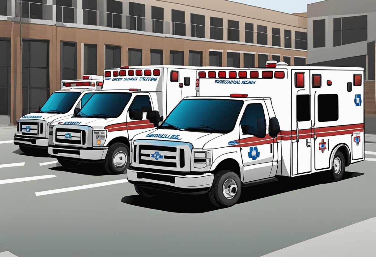 Uma frota de veículos de ambulância tipo B alinhados em conformidade com a legislação