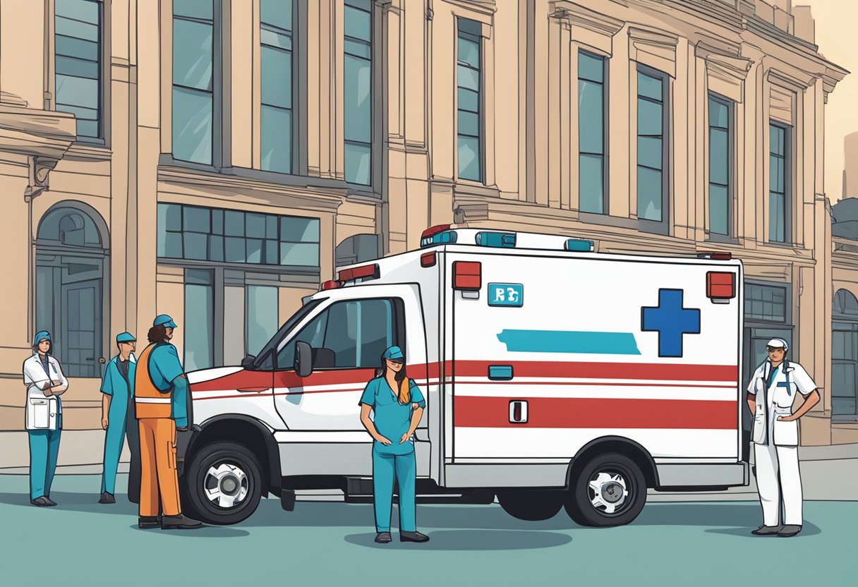 Ambulância Tipo B Legislação: Requisitos e Normas Atualizadas 5 Uma equipe de profissionais de saúde ao lado de uma ambulância tipo B, seguindo a legislação.