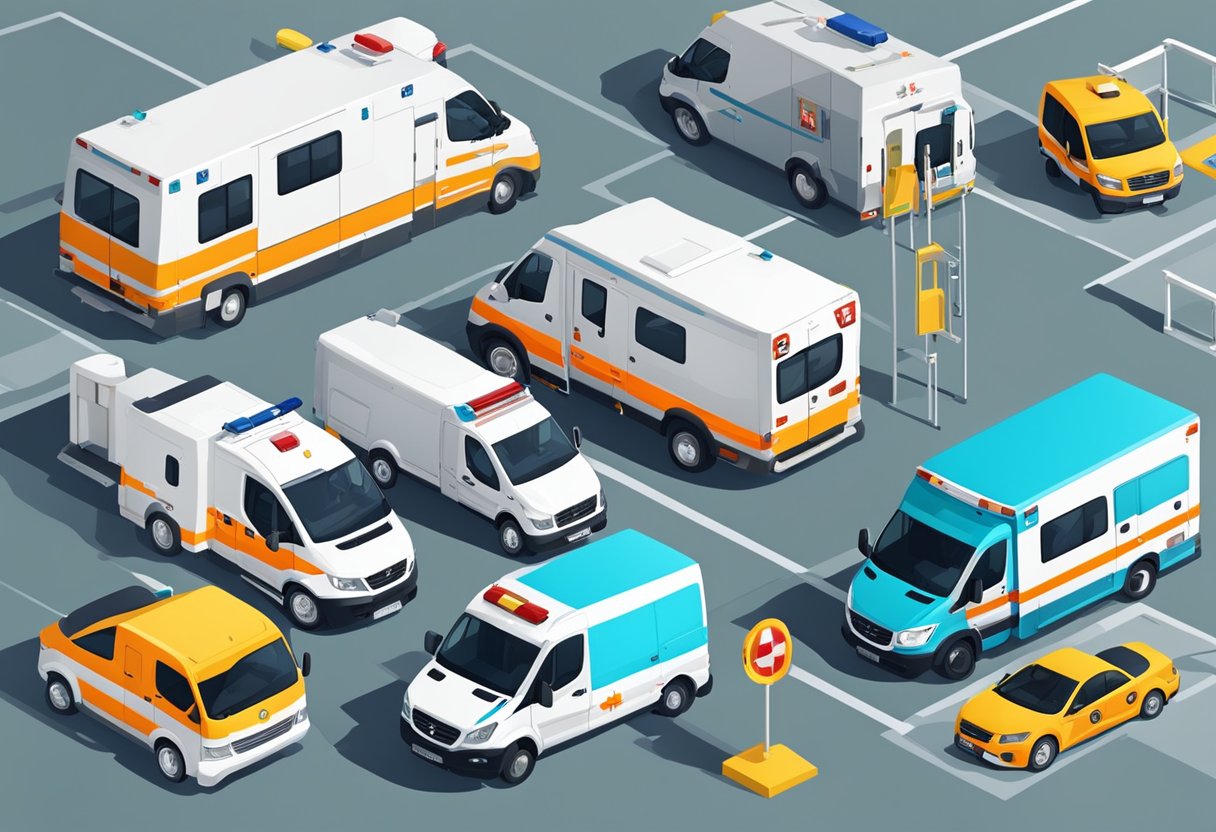 Central de Ambulância: Serviços Essenciais e Atuação Eficaz 3 Uma variedade de ambulâncias e equipamentos médicos dispostos em uma estação central de ambulâncias