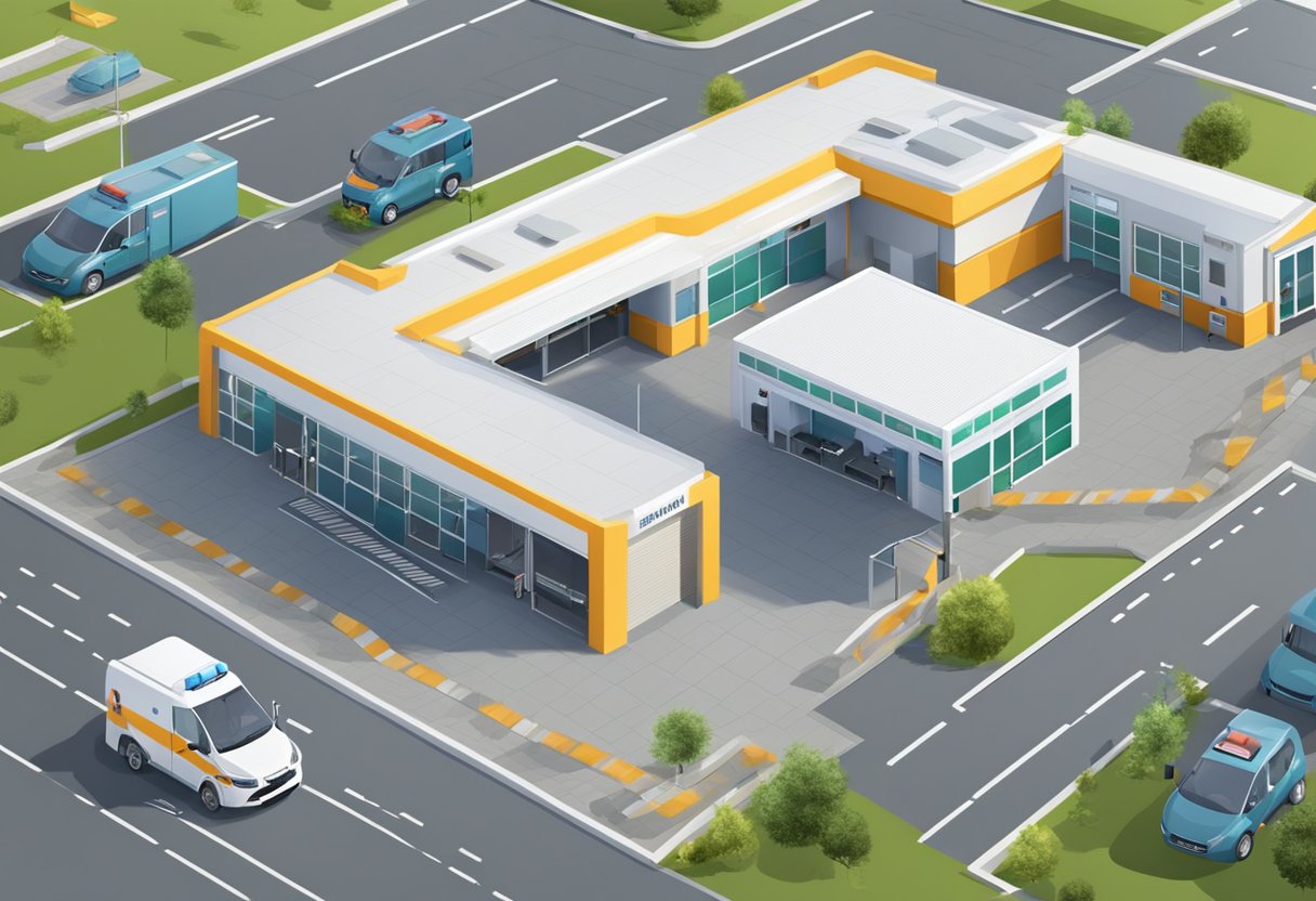 Central de Ambulância: Serviços Essenciais e Atuação Eficaz 5 Uma estação de ambulância moderna com tecnologia avançada e veículos.