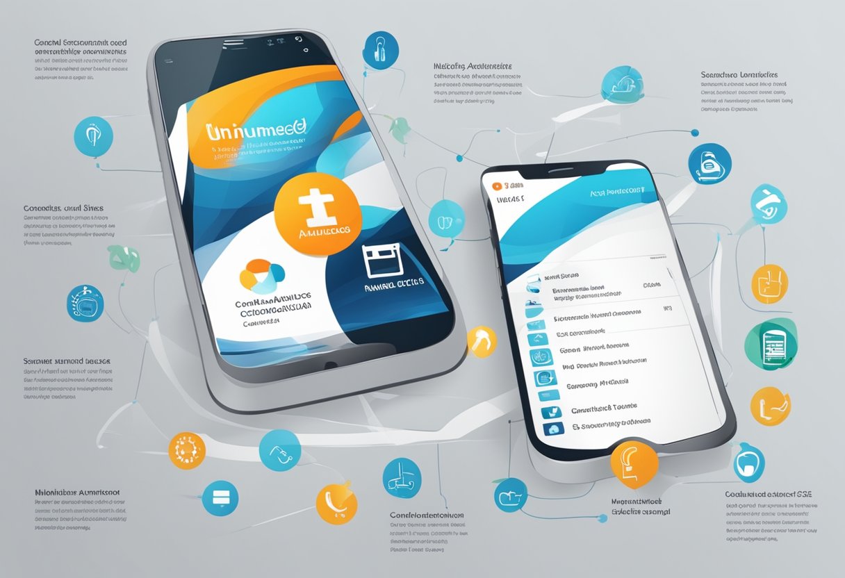 Um telefone com o logo da Unimed e uma lista de informações de contato para serviços de ambulância