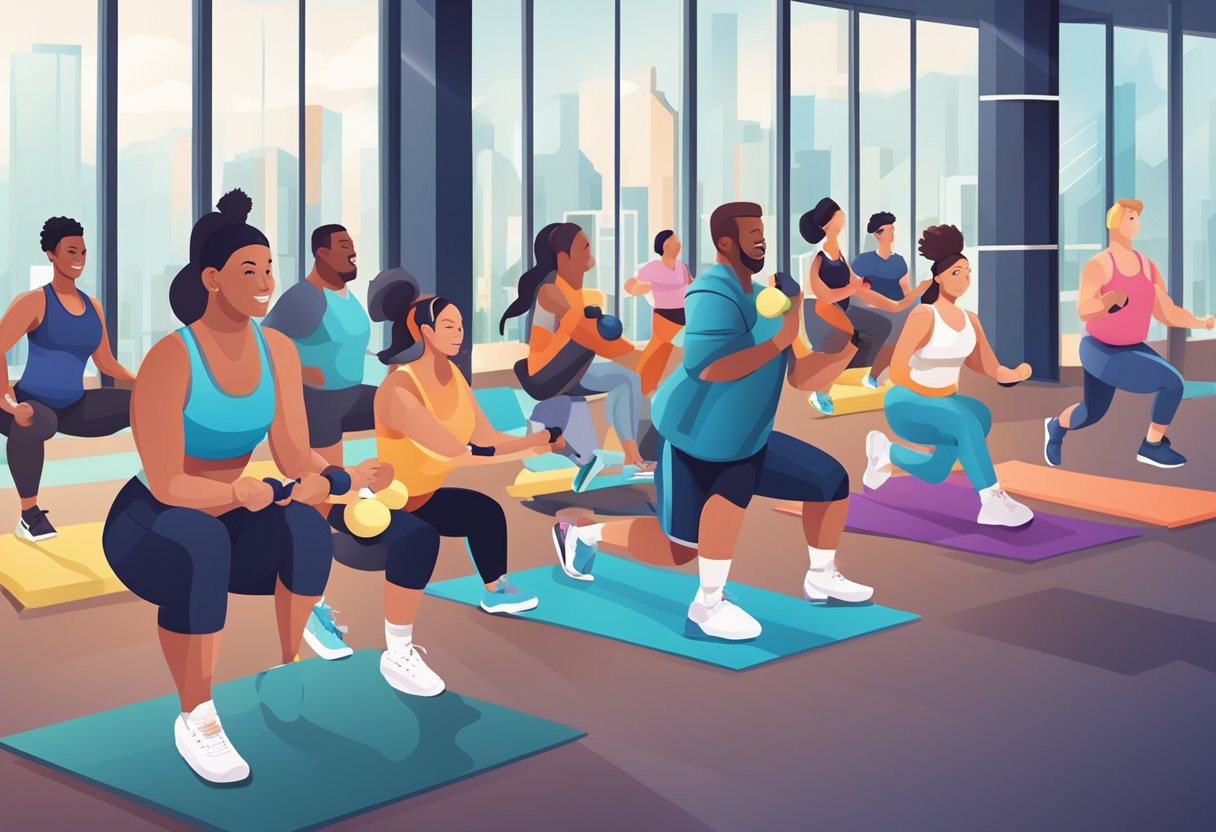 A diverse group of people enjoying various fitness activities in a modern gym setting