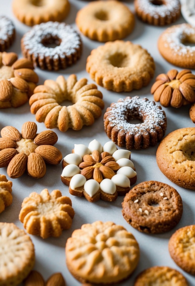 23 Cookie Recipes to Bake When You Need Some Serious Mom Magic 15 A table filled with various types of almond cookies, arranged in a decorative manner
