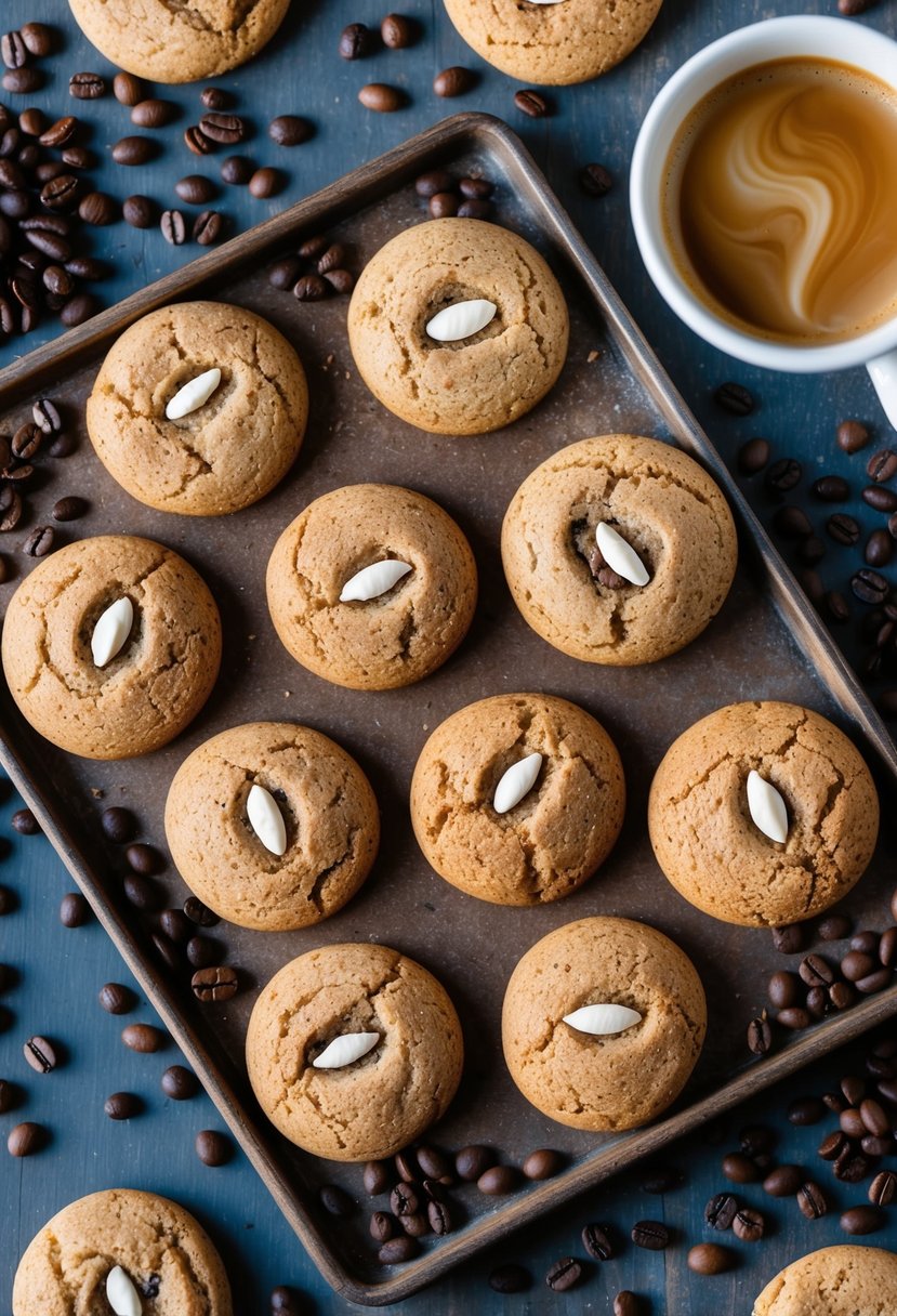 23 Cookie Recipes to Bake When You Need Some Serious Mom Magic 23 A table with a variety of freshly baked espresso cookies displayed on a rustic wooden tray, surrounded by scattered coffee beans and a steaming cup of espresso