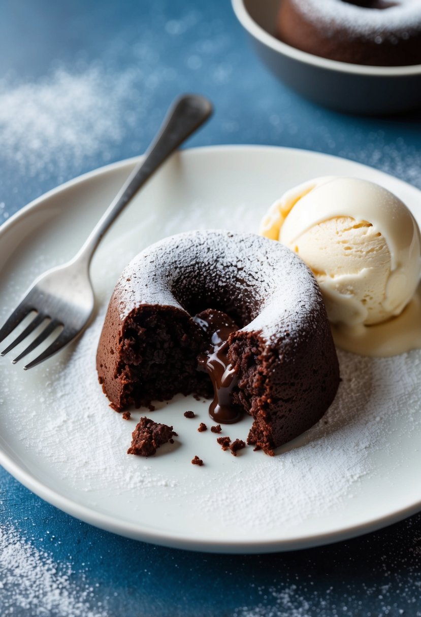 20 Irresistible Desserts Every Mom Should Have in Her Arsenal 2 A chocolate lava cake being served on a white plate with a dusting of powdered sugar and a scoop of vanilla ice cream on the side