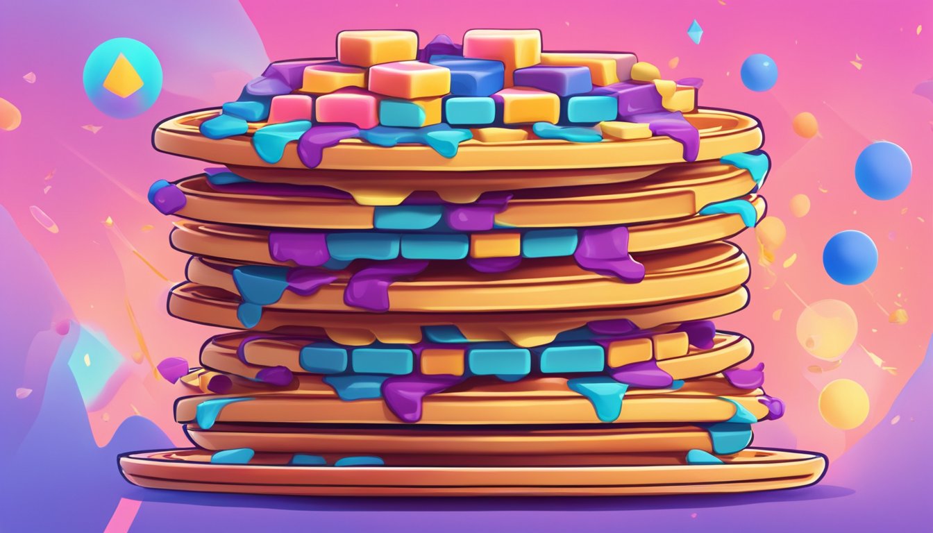 A stack of waffles with a "96" pattern, surrounded by TikTok logos, with a ghostly aura