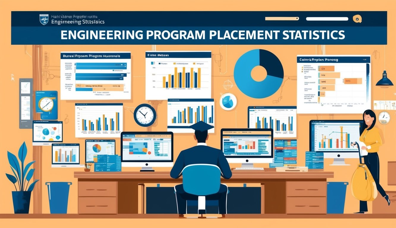 Hareketli bir mühendislik programı yerleştirme istatistikleri web sayfası, grafikler ve tablolar ile