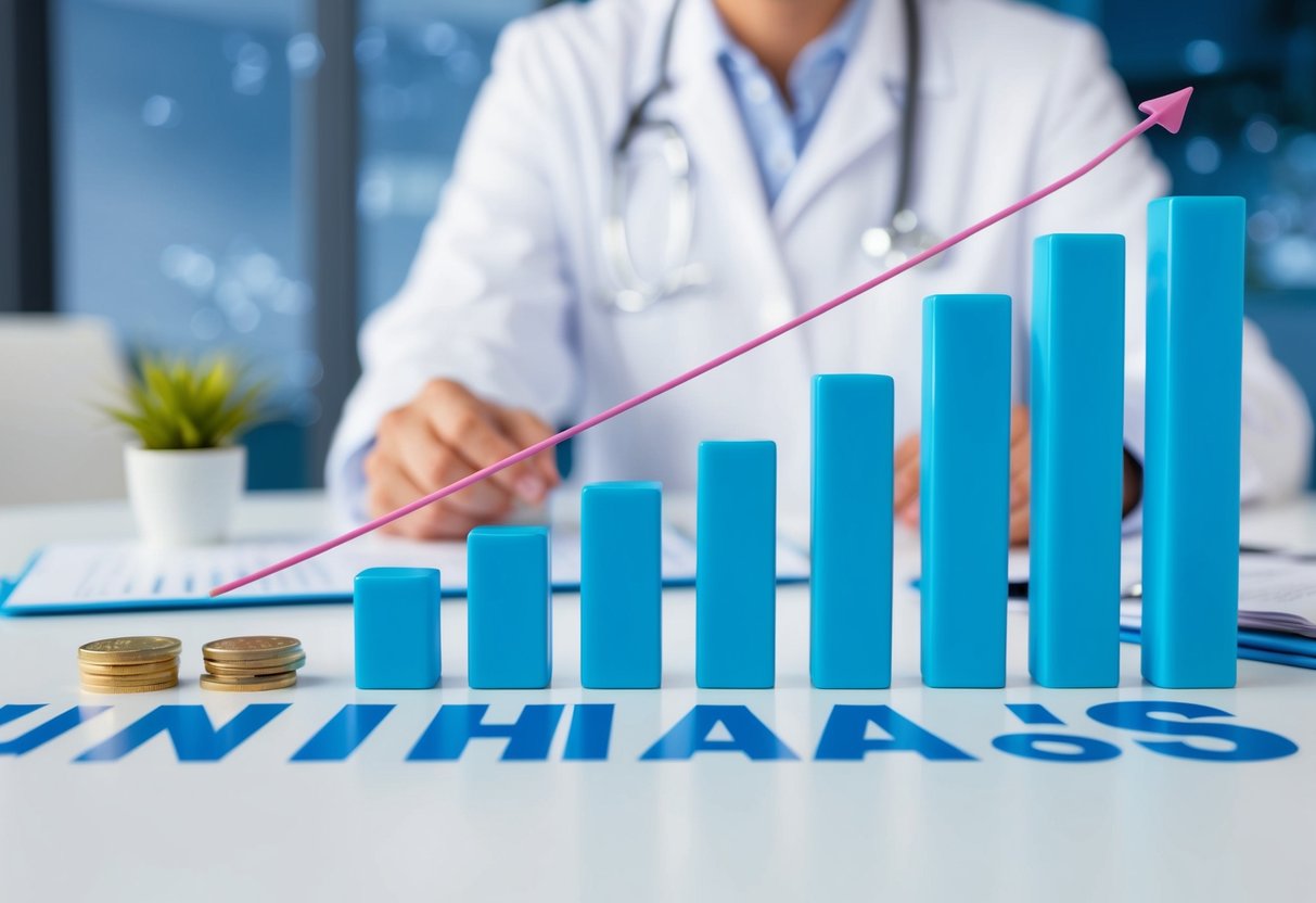 Un graphique montrant la croissance des objectifs futurs d'UniHA dans des statistiques clés, avec une représentation visuelle de son impact sur le système de santé français.