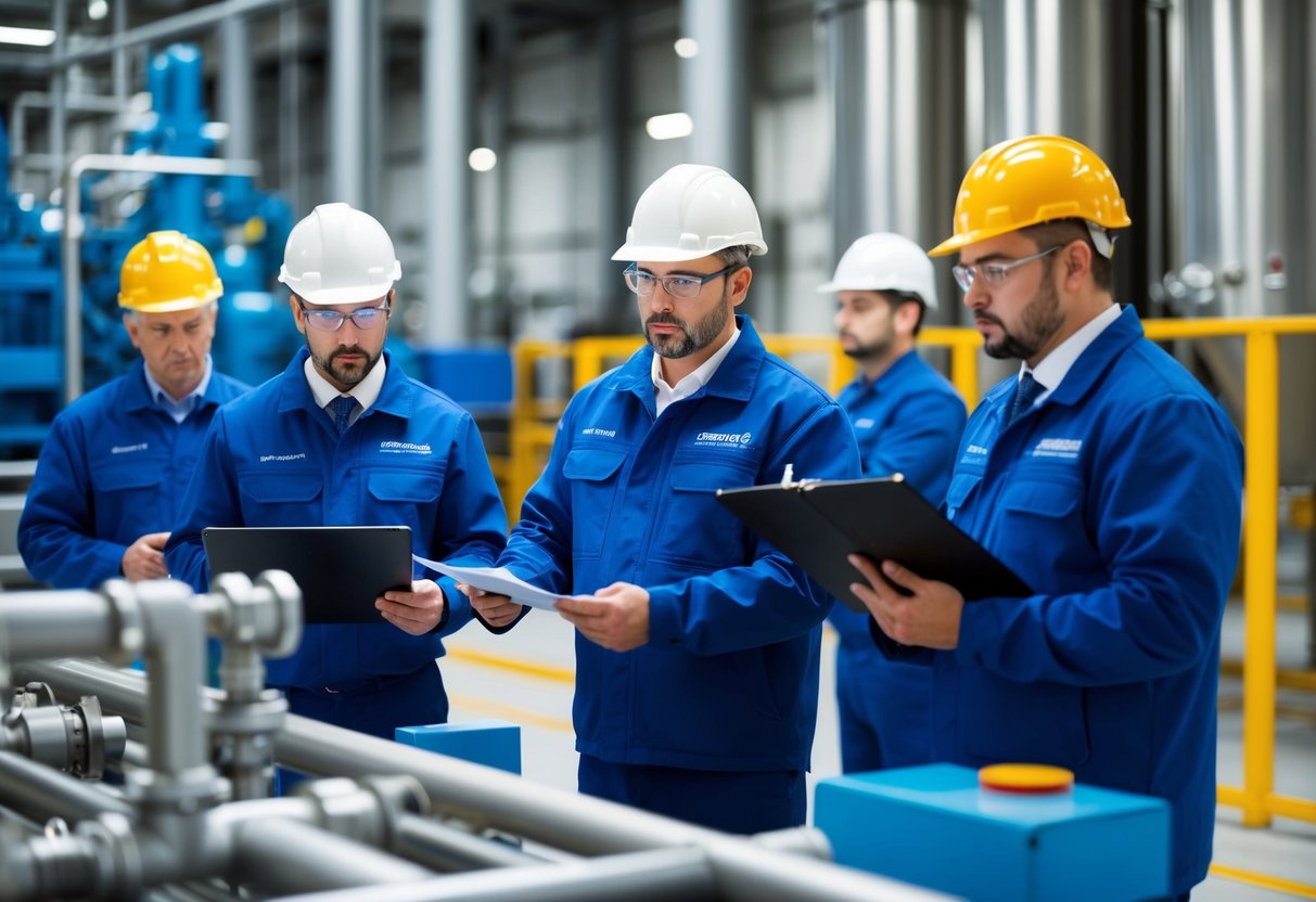 A group of inspectors conducting thorough and systematic assessments of various industrial processes and facilities, ensuring compliance and benefits of ISO 17020 standards