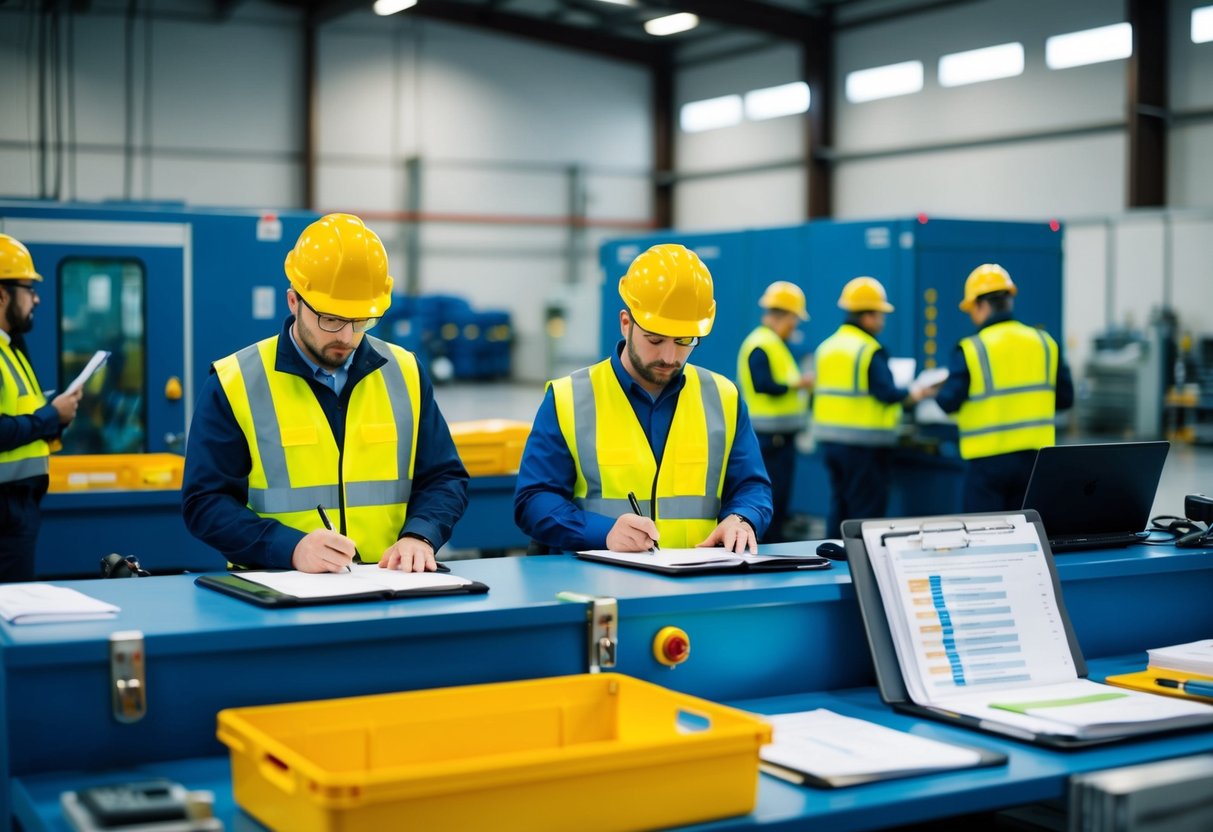 A busy inspection site with streamlined processes and organized documentation. Equipment and personnel working efficiently