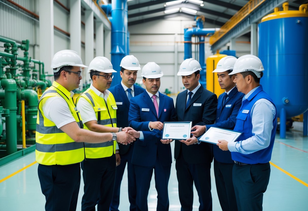 A group of inspectors from different countries inspecting various industrial facilities, exchanging certificates and conducting mutual recognition assessments