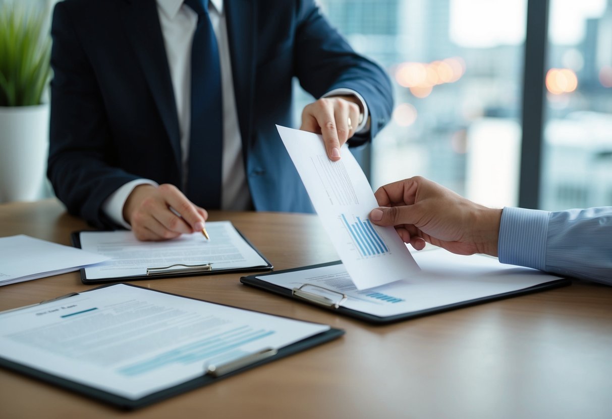 A person comparing two documents side by side on a desk