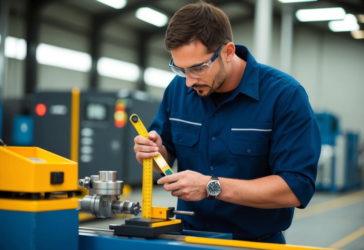 A technician using measuring tools on industrial equipment for inspection procedures iso 17020 implementation