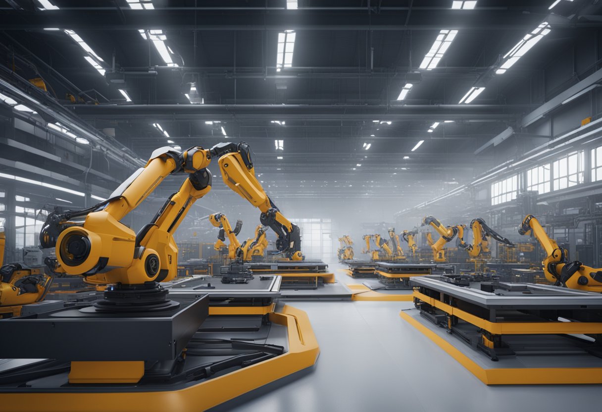 Robotic arms assembling products in a futuristic factory, guided by AI-powered software from Oqton Oqton