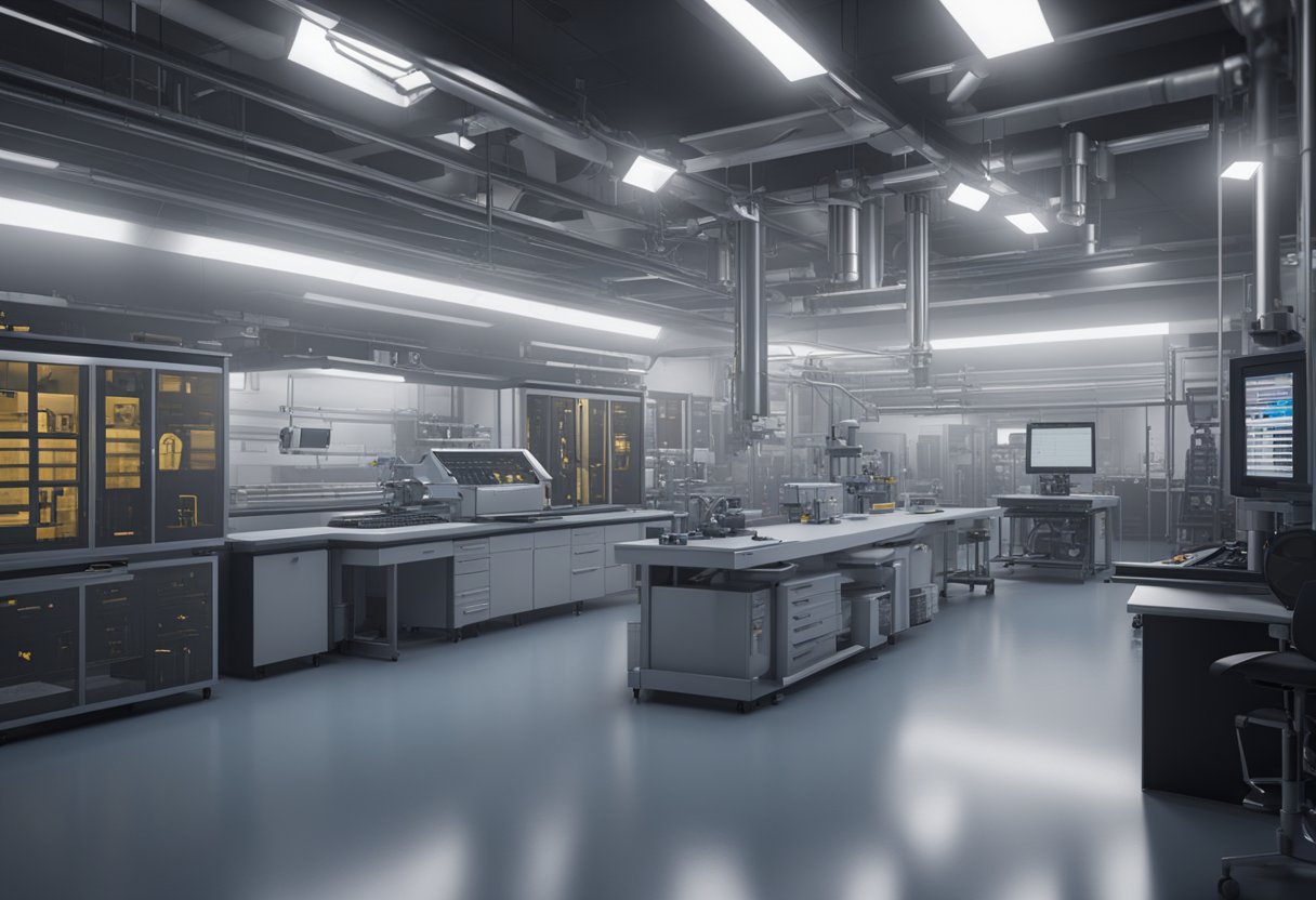 A high-tech metrology lab with precision instruments and machinery