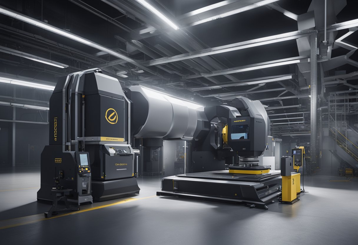 A high-tech 3D laser metrology system scans and measures industrial components with precision