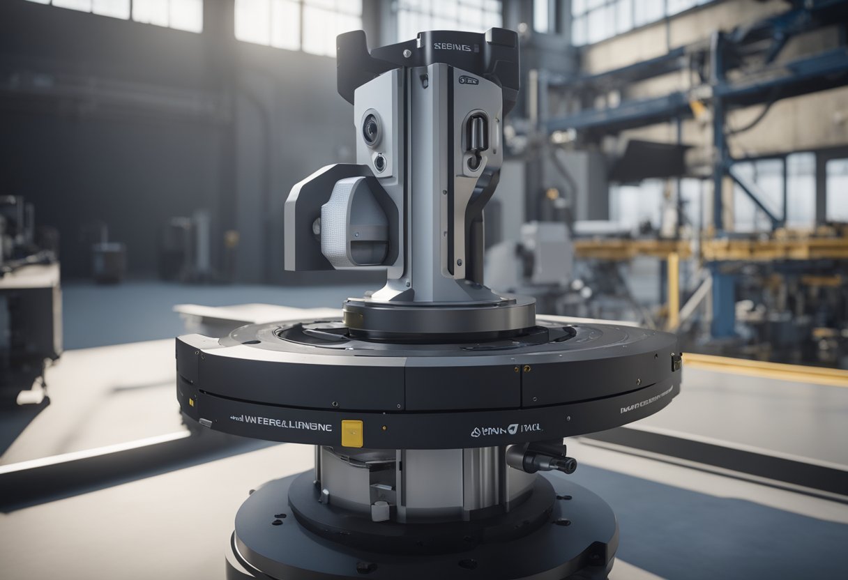 A 3D laser metrology device scans and measures industrial components with precision