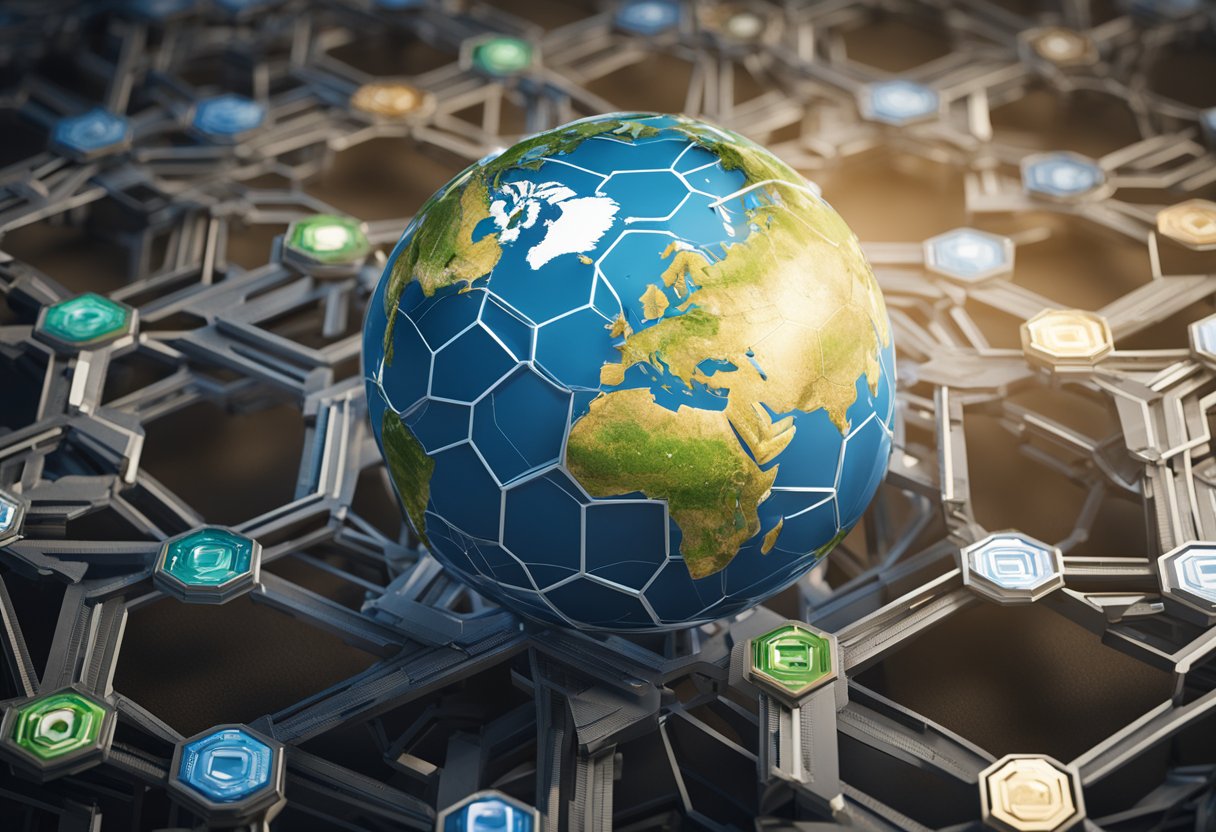 A globe surrounded by interconnected hexagons, representing Hexagon's global reach in metrology solutions