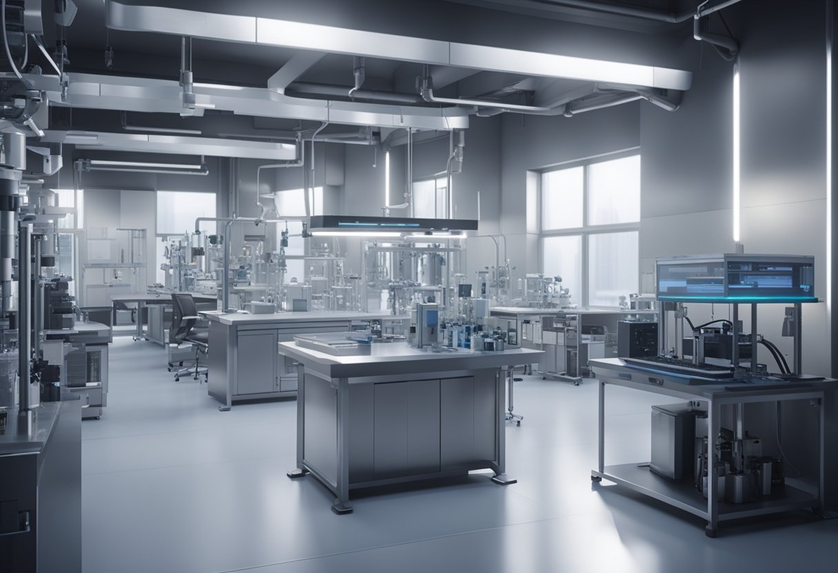 A modern, high-tech laboratory with advanced equipment and precision measurement systems