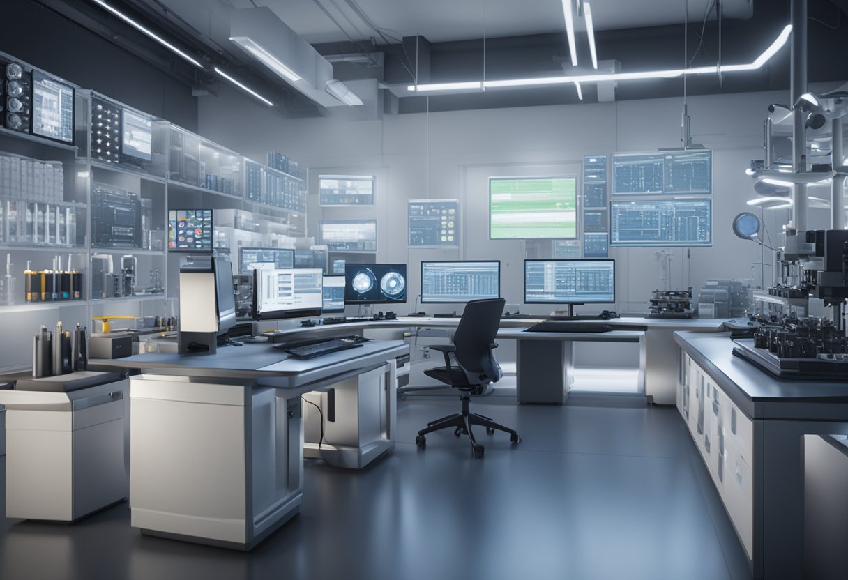 A laboratory setting with high-tech equipment and computer screens, showing the precision measurement systems of Product Spectrum OATi