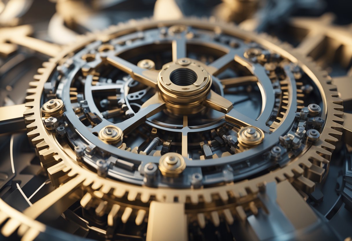 A network of interconnected gears and cogs working together in perfect harmony, symbolizing integration and alignment in vision-based automation solutions