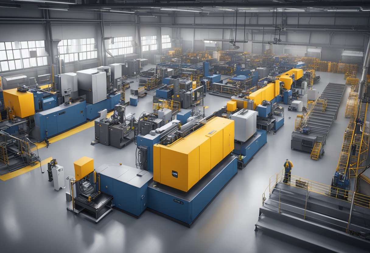 A factory floor with various machinery and equipment, including 3D scanning and metrology solutions by Creaform, in operation