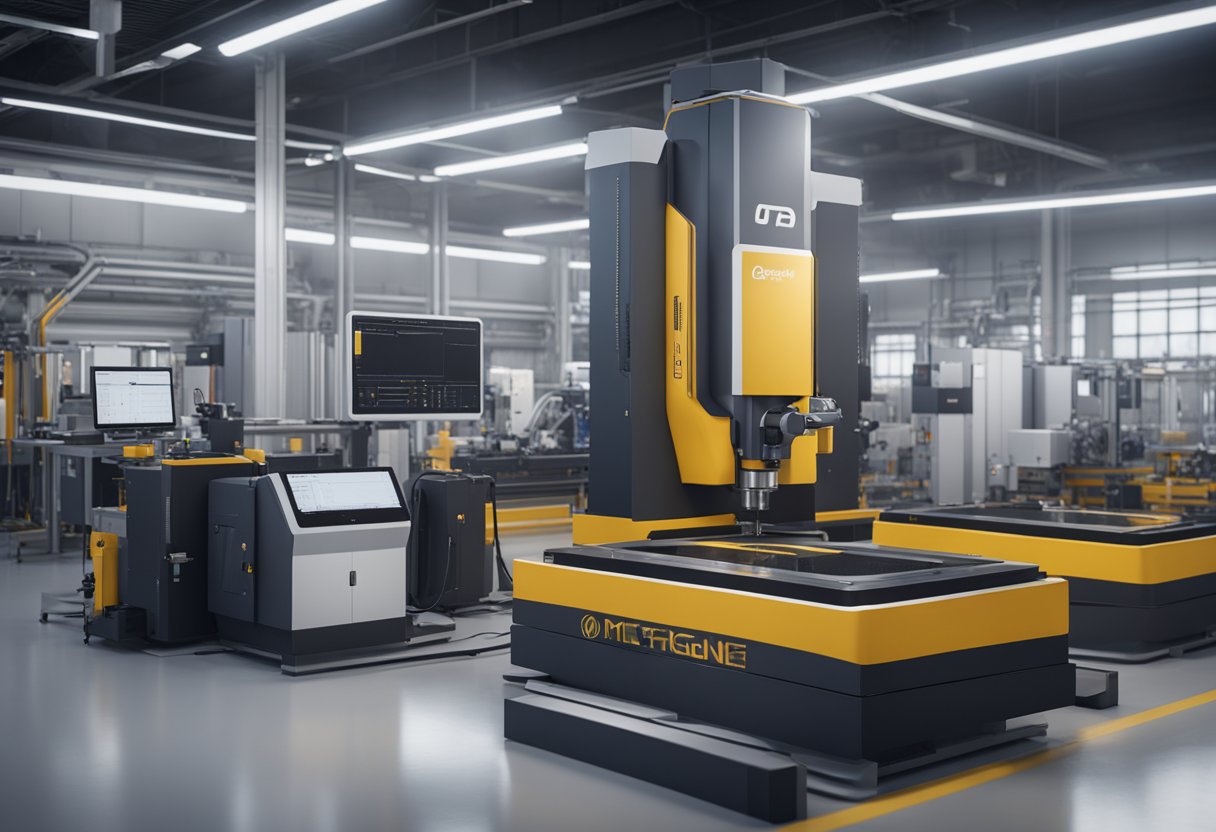 A high-tech 3D metrology machine scans and measures precision components in a smart manufacturing facility