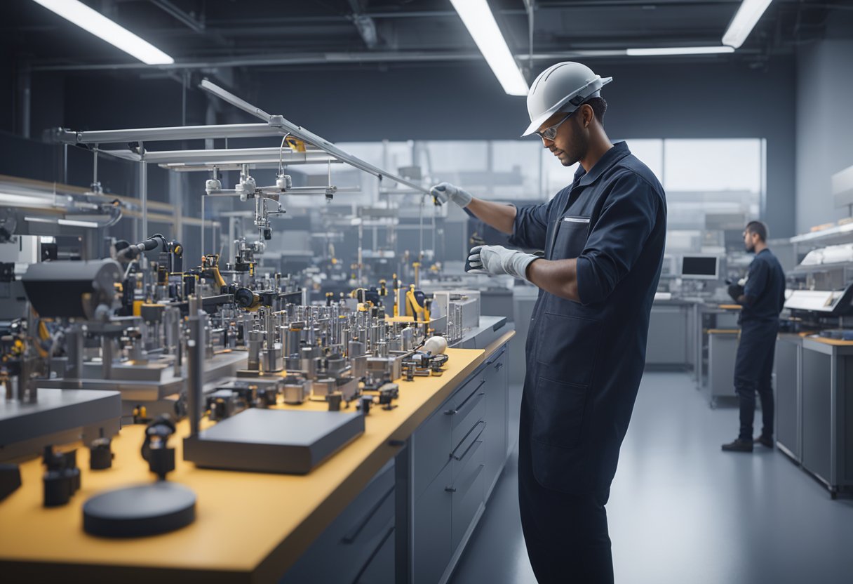 A technician using high-tech equipment to measure and inspect precision components in a clean and organized lab setting