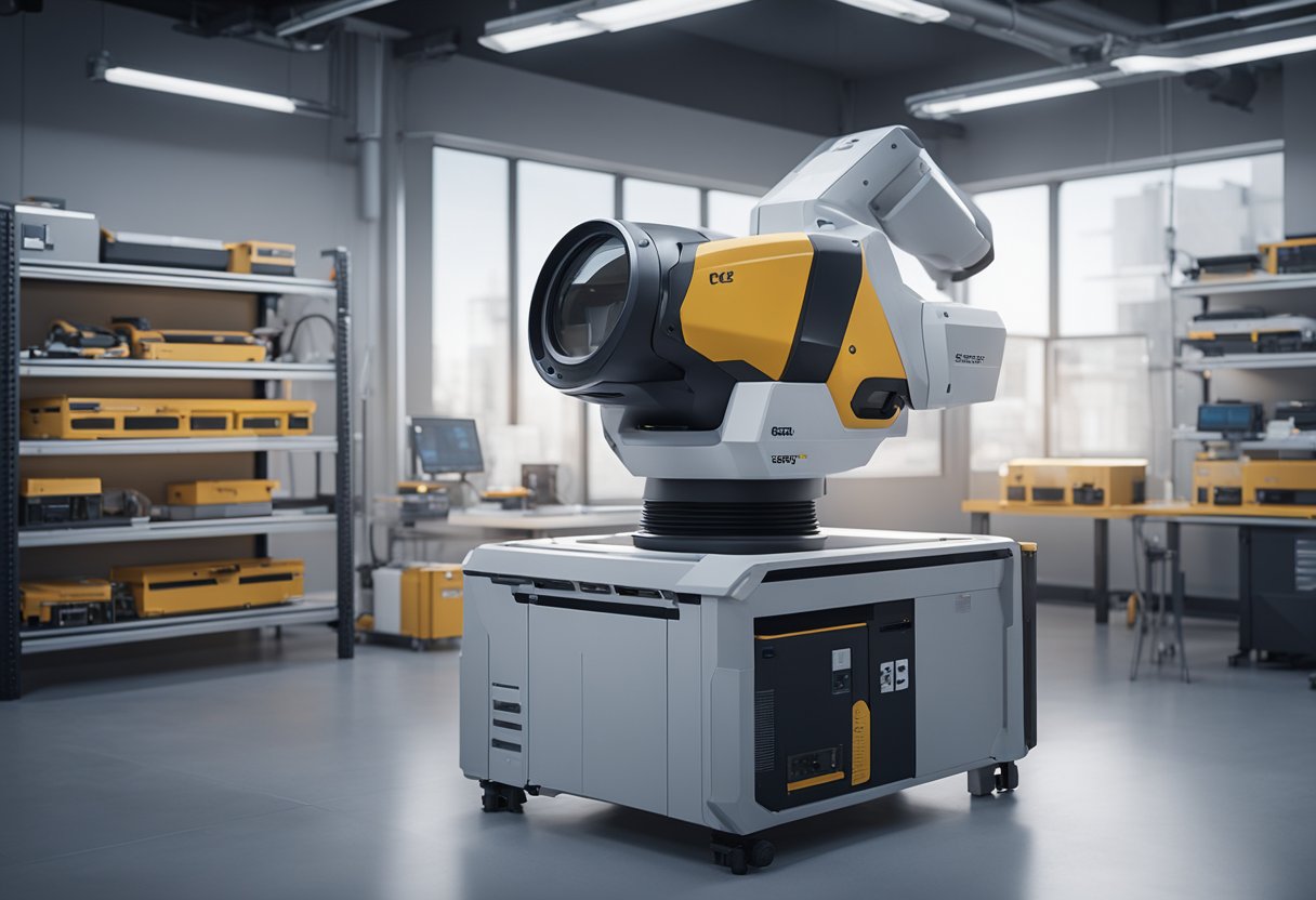 A technician unpacks and sets up a Surphaser 3D laser scanning system in a clean, well-lit laboratory environment