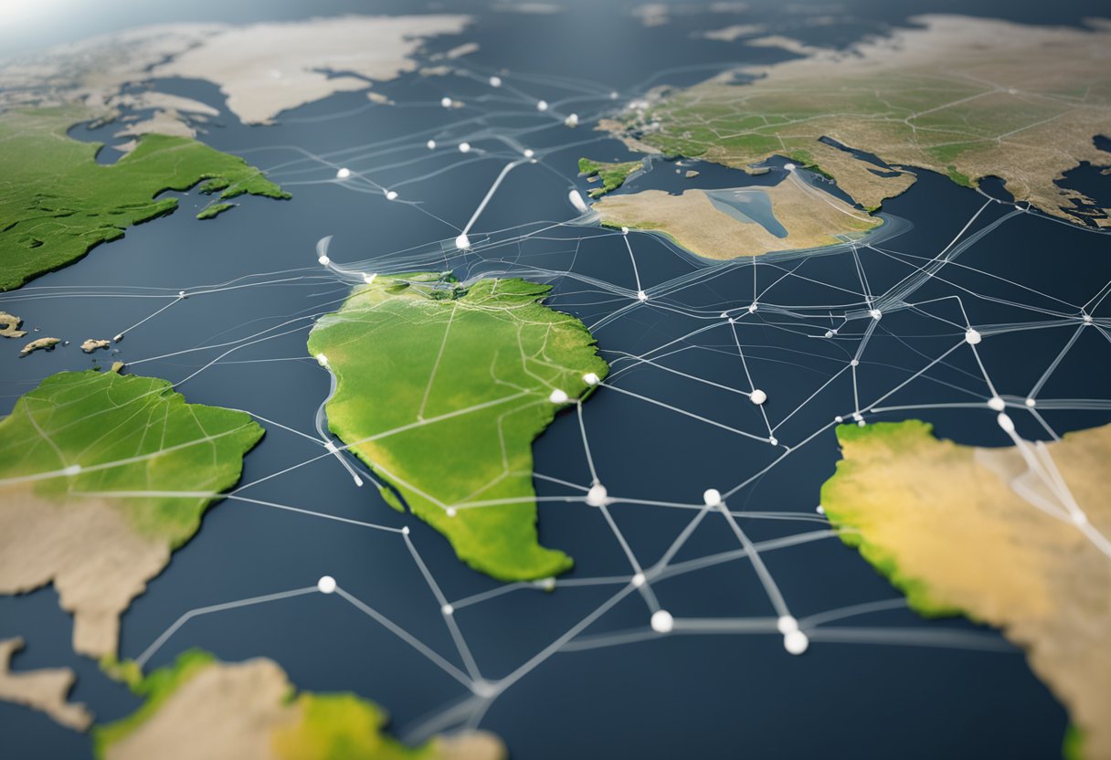 A global map with interconnected nodes representing quality and compliance ECM services