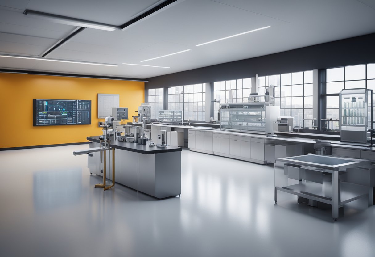 A sleek, modern laboratory setting with advanced measurement equipment and precision instruments on display