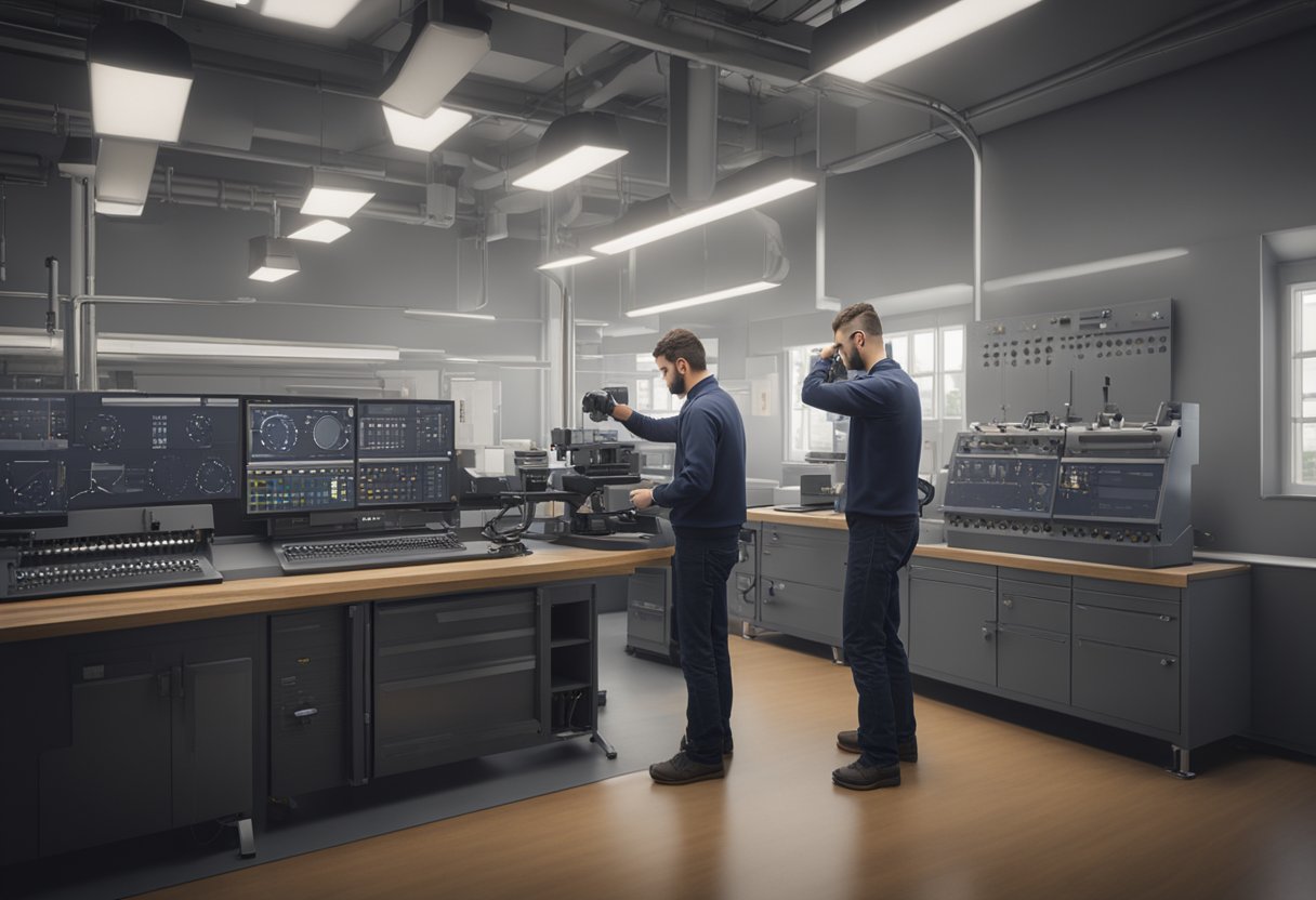 A technician calibrating precision instruments in a Michigan metrology lab