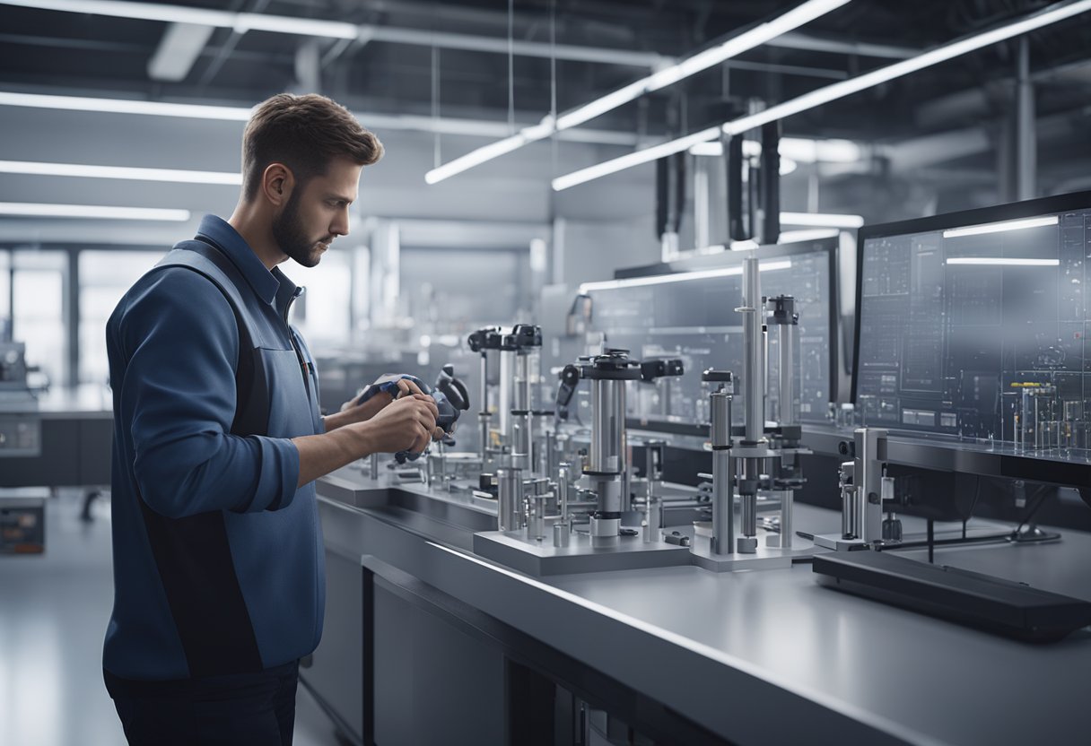 A technician using advanced measurement tools in a modern laboratory setting