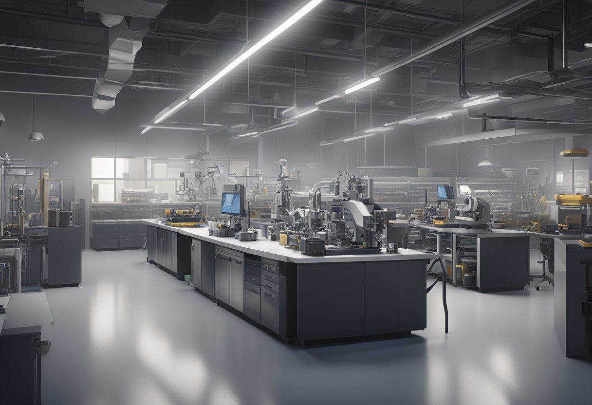 A bustling lab in Illinois, filled with precision instruments and technicians analyzing data for metrology jobs