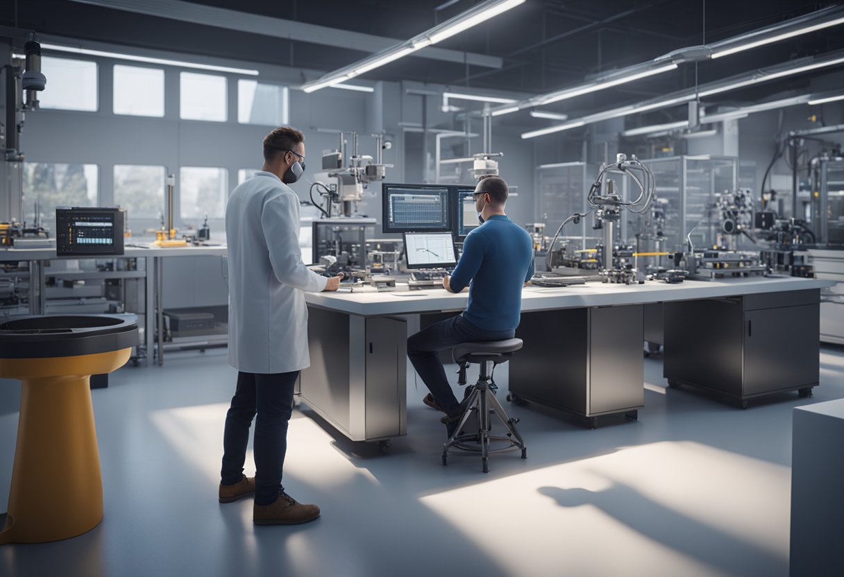 A technician calibrates precision instruments in a modern laboratory setting, surrounded by advanced metrology equipment