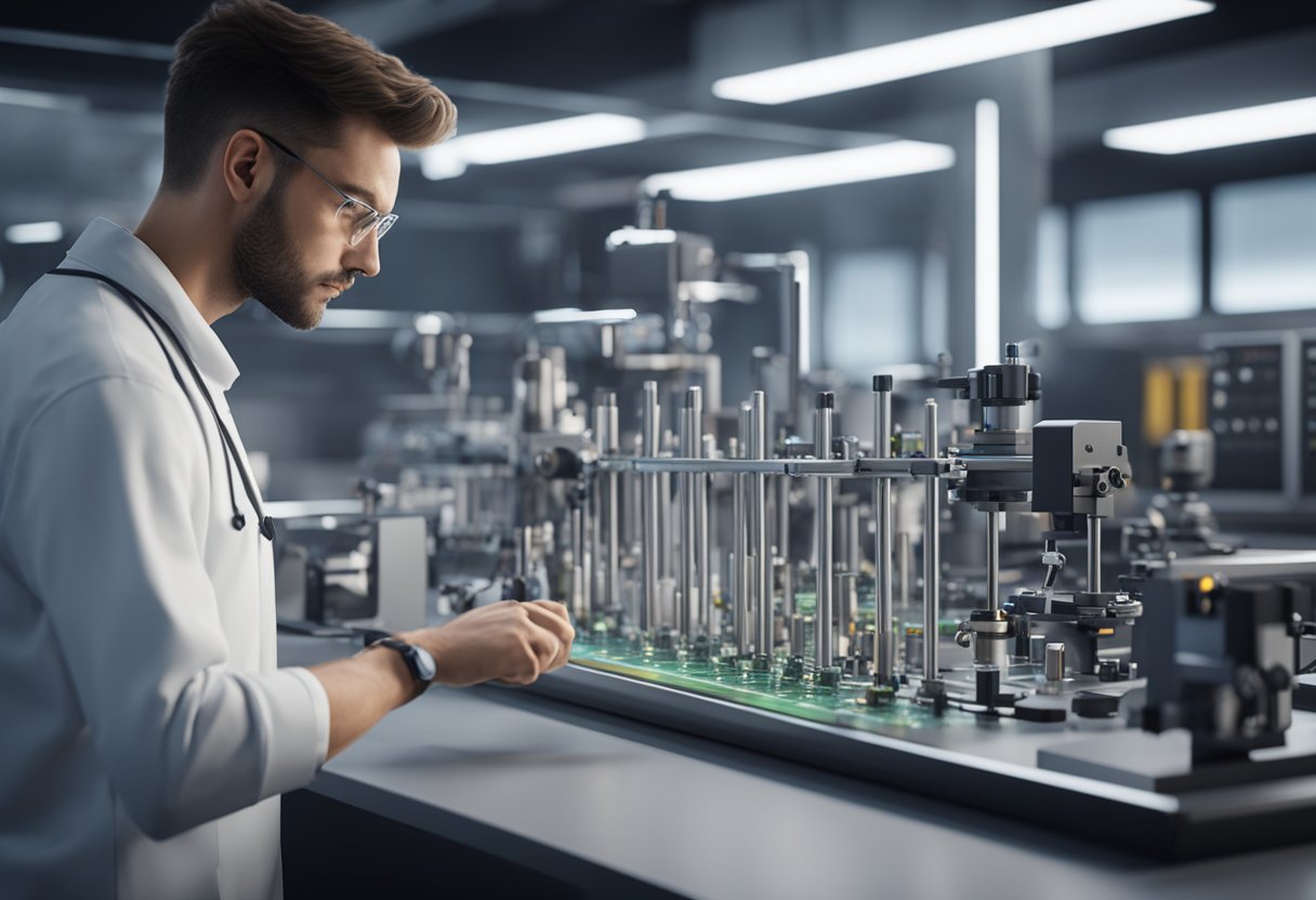 A technician calibrating precision instruments in a modern laboratory setting