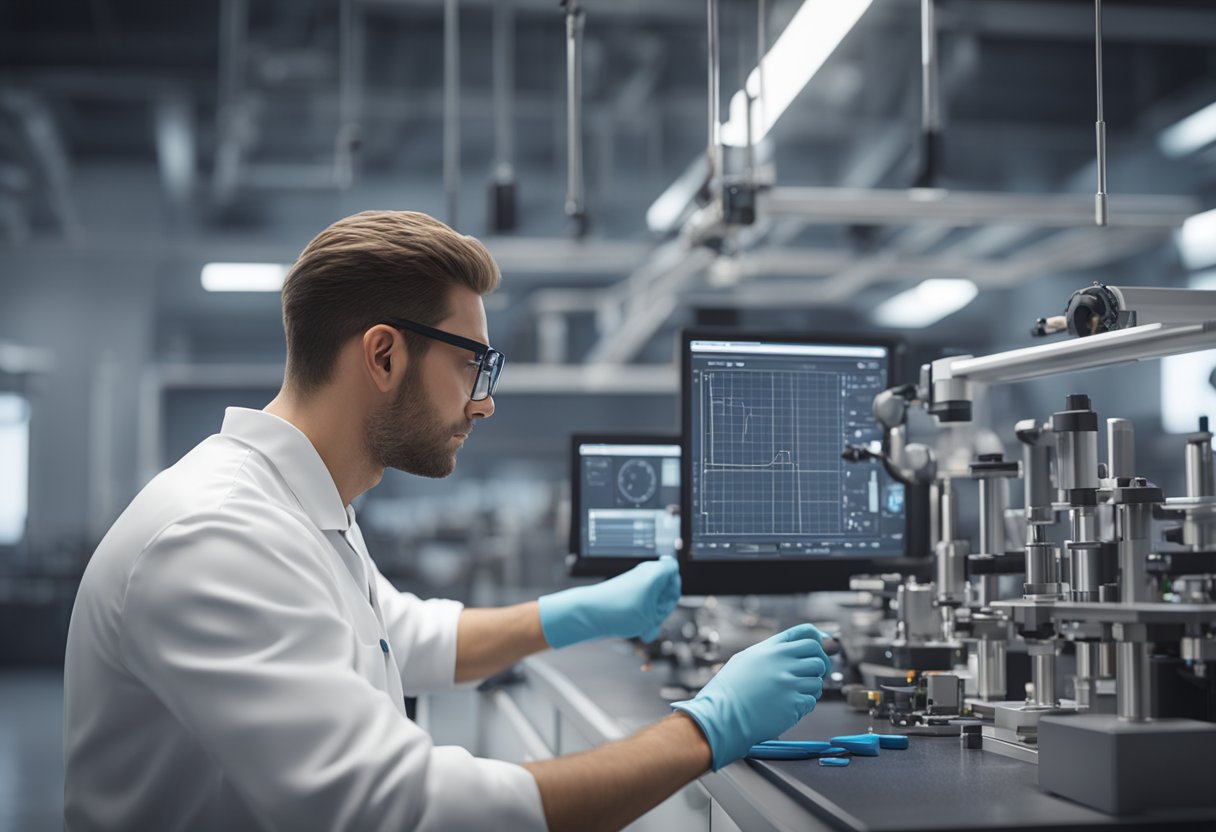 A laboratory technician calibrates precision instruments in a modern metrology lab in Indiana