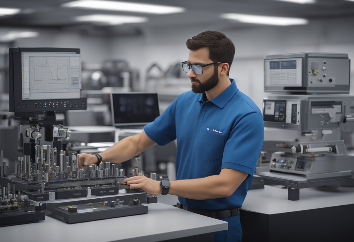 A technician calibrates precision instruments in a Wisconsin metrology lab