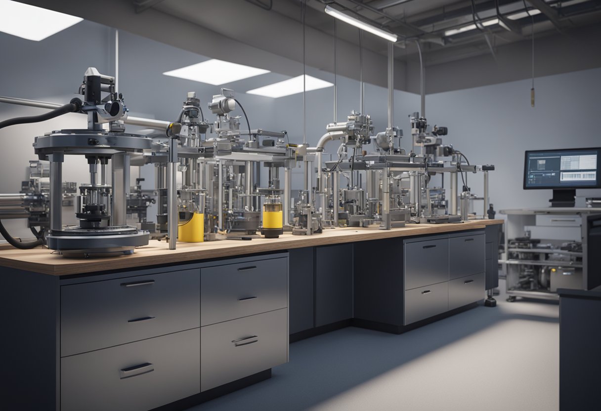 A technician calibrates precision instruments in a well-lit Arizona metrology lab