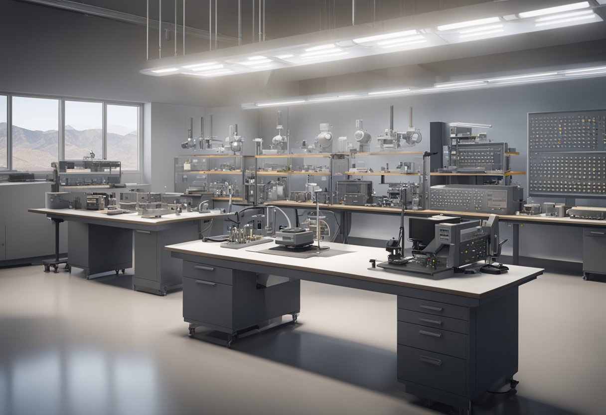 A technician calibrates precision instruments in a clean, well-lit laboratory for metrology jobs in Arizona