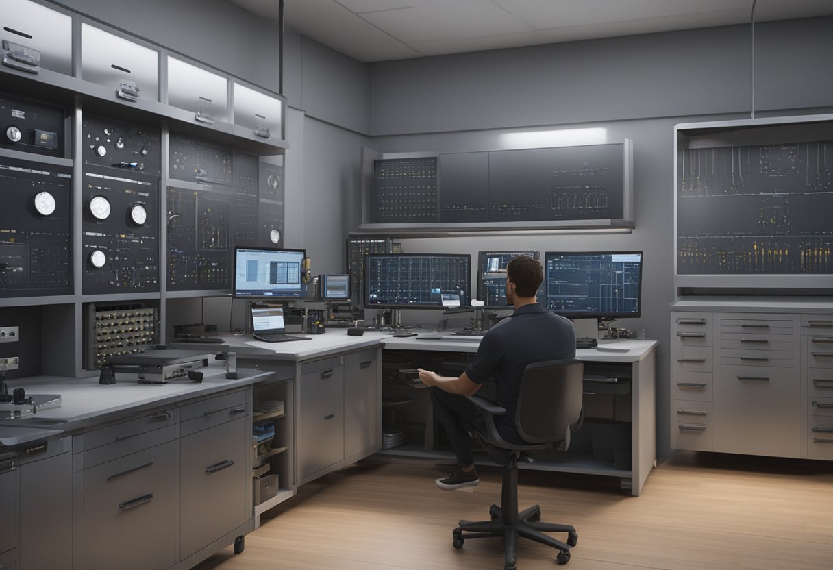 A technician calibrates precision instruments in a Massachusetts metrology lab