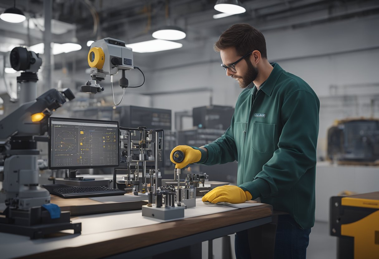 A technician calibrates precision instruments in a Massachusetts metrology lab